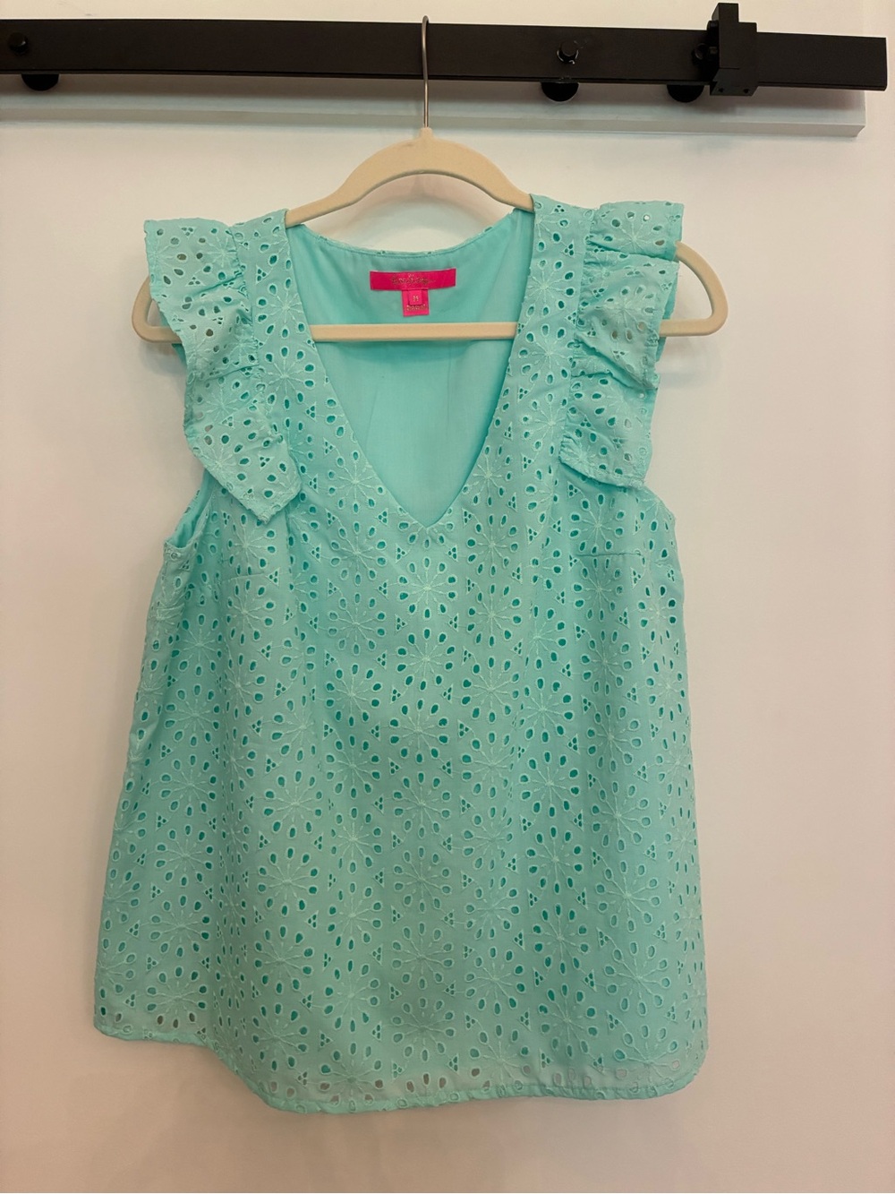 Lilly Pulitzer Mint Eyelet Blouse with flutter sleeves